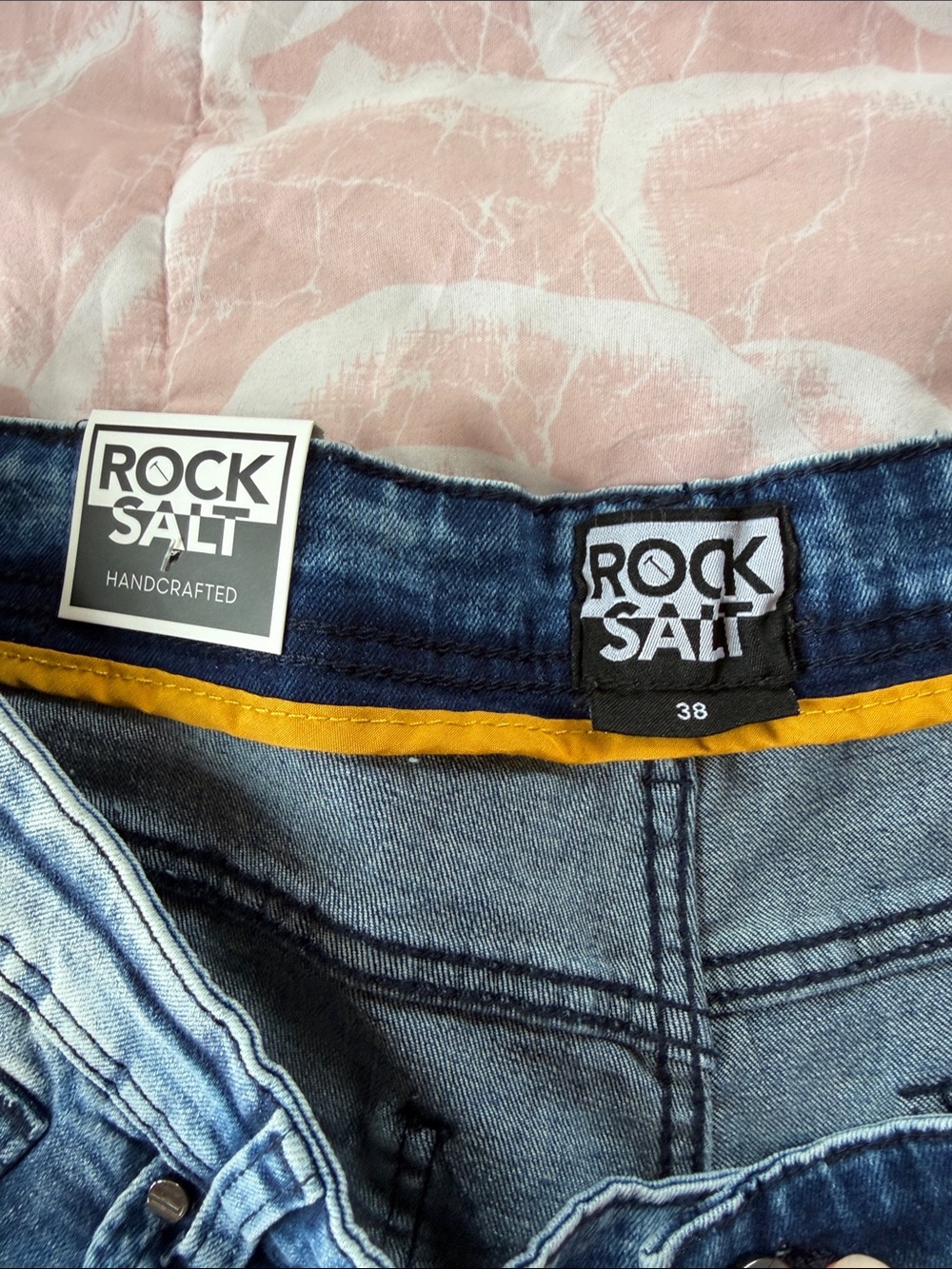 Men's Blue Patterned Jean Shorts - Picture 3 of 5